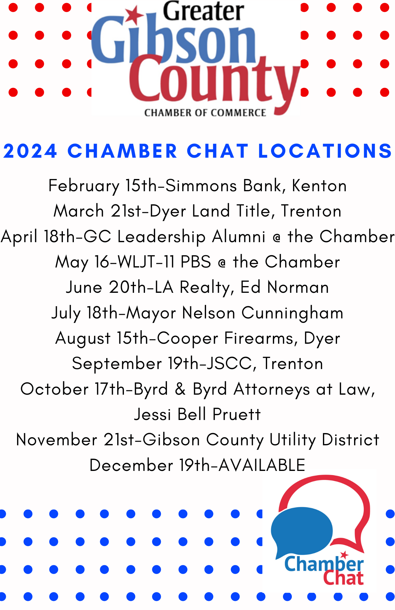 2024 Chamber Chat Locations
